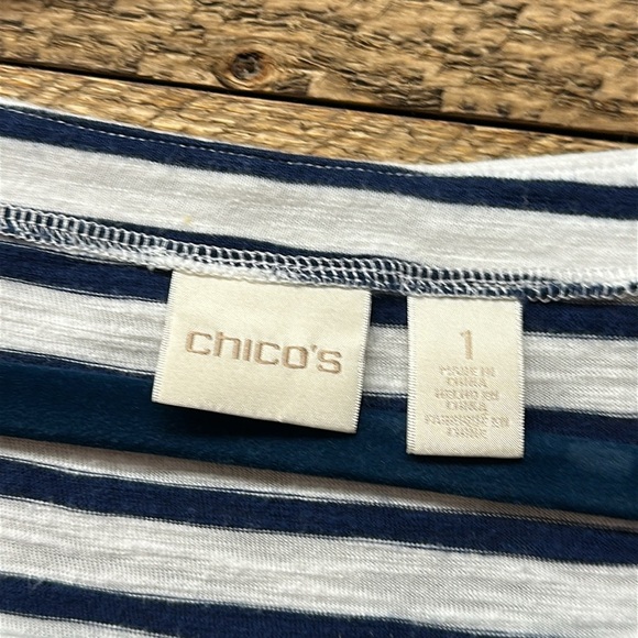 CHICO’S Chronicle Striped Embroidered Tee Size Med - Picture 4 of 7
